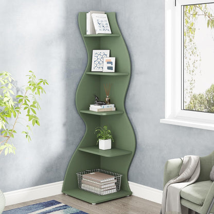 Tribesigns Corner Shelf, Modern 5-Tier Wall Corner Bookshelf, Stylish Corner Small Bookcase Storage Rack Plant Stand with Unique Shape for Living Room, Home Office (White, 1PC)