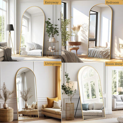 Dewfig Arched Full Length Mirror, 76"x34" Large Floor Mirror, Full Body Mirrors for Leaning or Hanging, Standing Mirrors for Bedroom, Living Room,Dressing Room, Aluminum Alloy Frame, Black