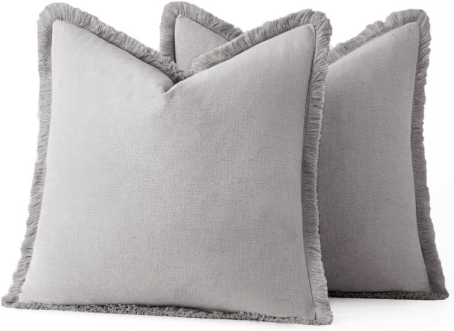MIULEE Decorative Throw Pillow Covers Neutral Linen Fringe Throw Pillows Set of 2 Natural Beige Boho Farmhouse Cushion Covers with Tassels for Couch Sofa Bed Spring Home Decor 20x20 Inch