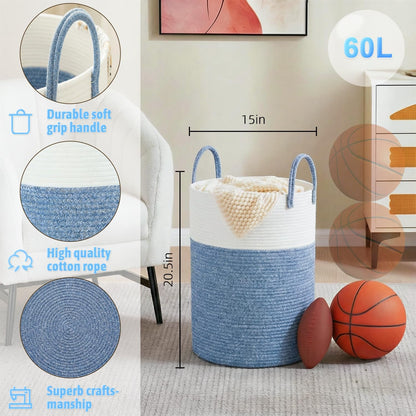 Artfeel Laundry Basket,Woven Cotton Rope Laundry Hamper,60L for Decor Storage of Dirty Clothes,Toys and Blankets in Bathroom,Baby Room and Living Room