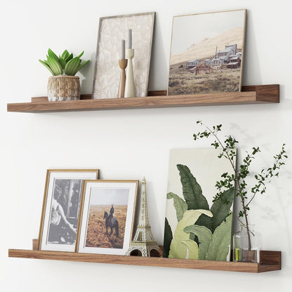 FLYJOE Picture Ledge Shelf, Floating Shelves Set of 2, 48 Inches Long Large Nursery Book Shelves for Toys Storage, Kids Bookshelf Wall Mounted for Living Room Bedroom Decor Books Photo Frames, Walnut