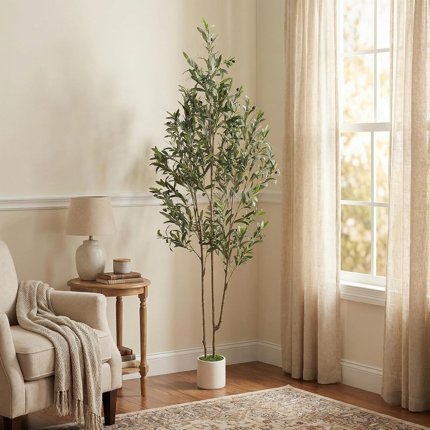 Alupssuc 5ft Olive Trees Artificial Indoor & Outdoor, Faux Olive Tree with Lively Artificial Trunk and Lifelike Fruits, Fake Potted Tree for Modern Home Office Living Room Decor