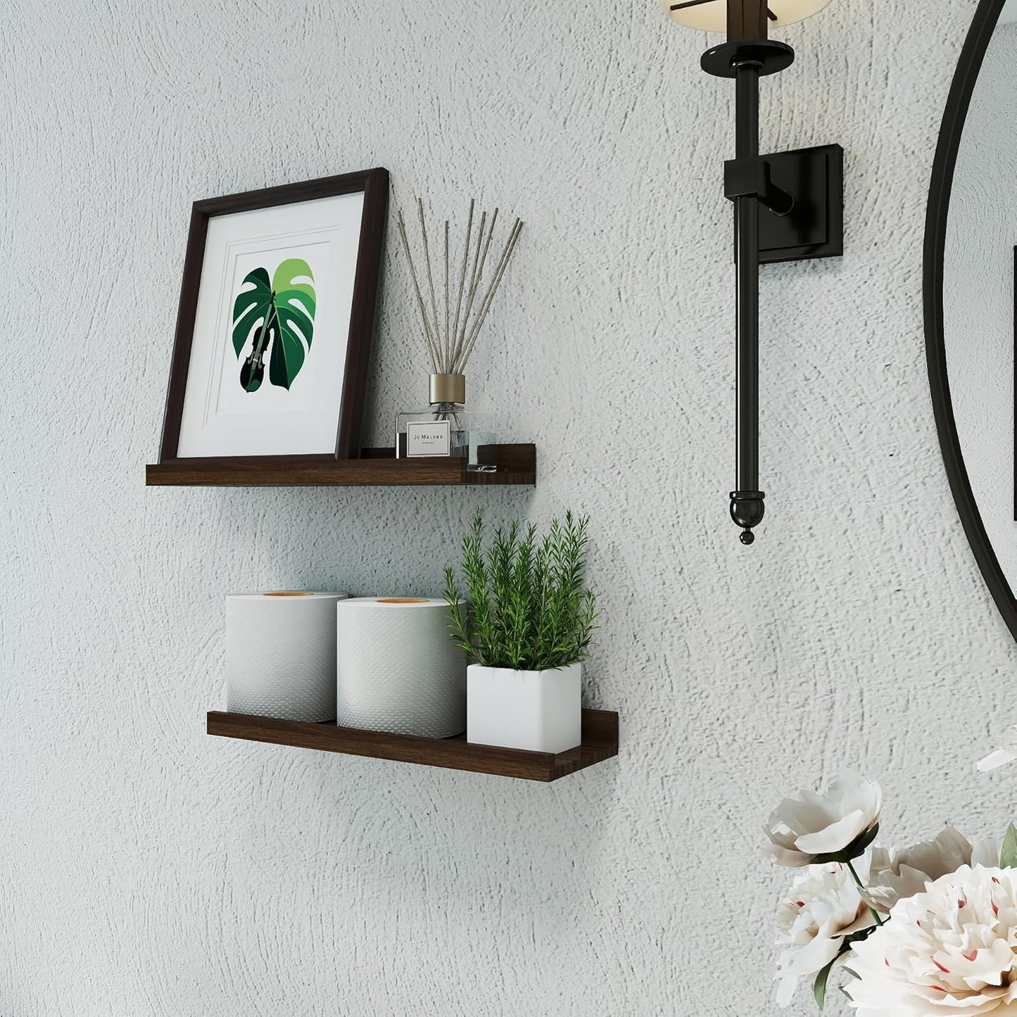 White Floating Shelves for Wall Decor, Wall Mounted Wood Storage Shelf for Bedroom, Living Room, Bathroom, Kitchen, Nursery, Display Picture Ledge Shelf with Lip Set of 2-14 Inches, White