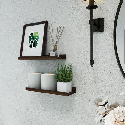 White Floating Shelves for Wall Decor, Wall Mounted Wood Storage Shelf for Bedroom, Living Room, Bathroom, Kitchen, Nursery, Display Picture Ledge Shelf with Lip Set of 2-14 Inches, White