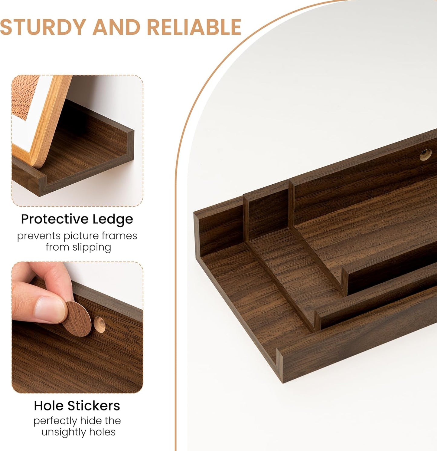 Acovy Picture Ledge Shelf Set of 6, 48 inch Long Large Floating Shelves for Wall with Lip, Wall Mounted Shelves for Living Room, Bedroom, Bathroom, Kitchen, Nursery,Oak