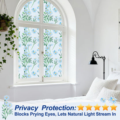 Countewol Window Privacy Film Stain Glass Window Film Rainbow Window Film Window clings Non-Adhesive Reusable Decorative for Room (Leaf Rainbow, 17.5 x 78.7 in)