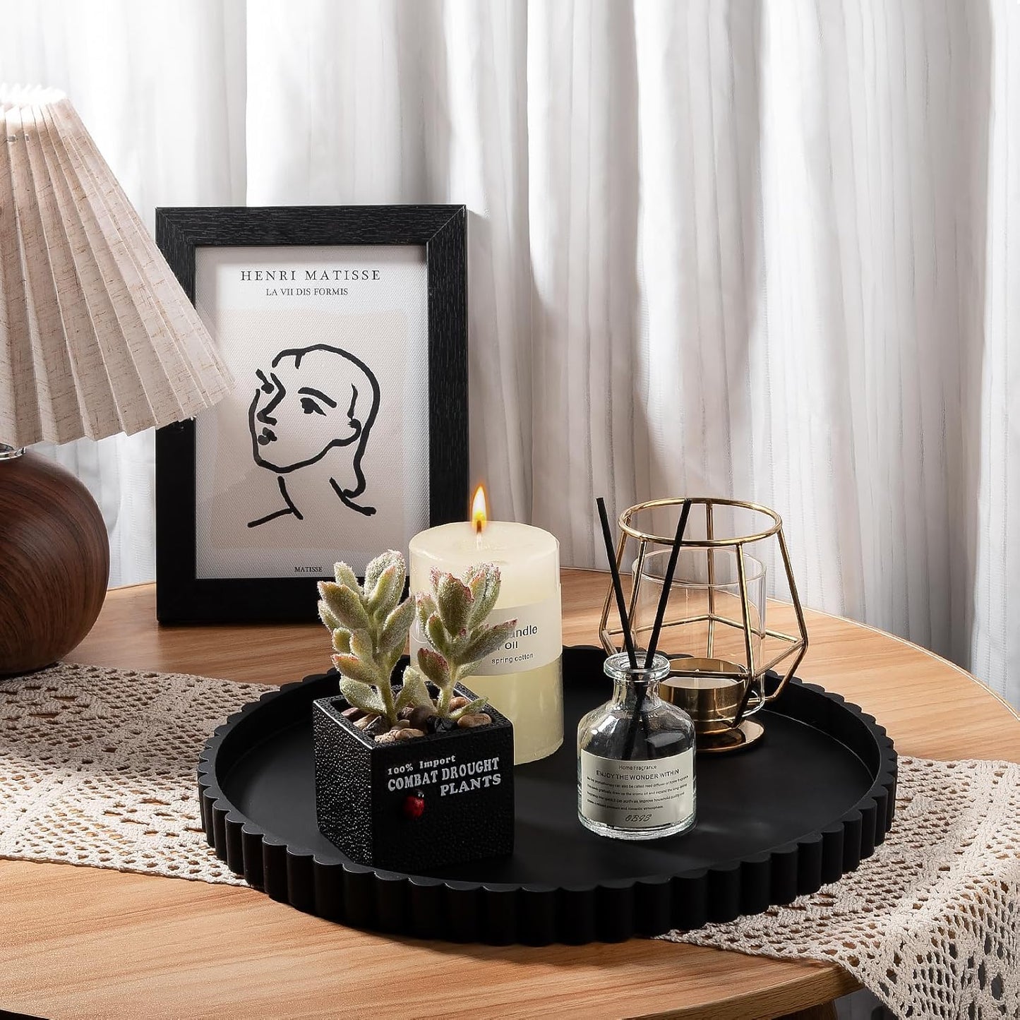 Round Bathroom Tray Silicone Kitchen Counter Decor Vanity Organizer Decorative Coffee Table Tray for Perfume, Candle, Soap Dish, 9 Inch, Black