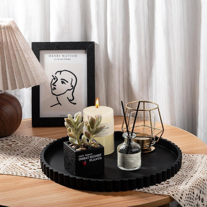 Round Bathroom Tray Silicone Kitchen Counter Decor Vanity Organizer Decorative Coffee Table Tray for Perfume, Candle, Soap Dish, 9 Inch, Black
