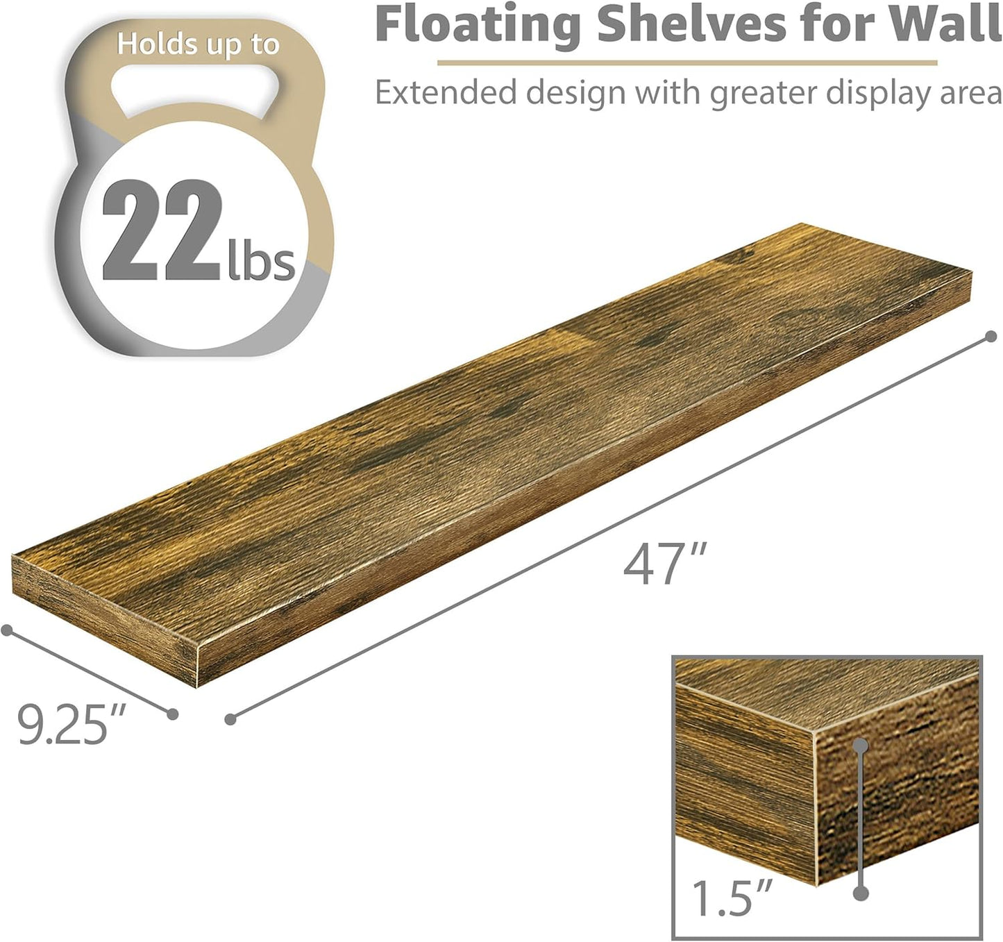Sorbus Floating Shelves for Wall - 48 Inch Long Bathroom Shelves, Wall Decor for Bedroom, Kitchen, Living Room & Book Storage - Mounted Floating Shelf with Invisible Brackets (Maple Wood, 2 Pack)