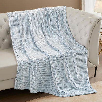 Exclusivo Mezcla Fleece Throw Blanket Extra Large, Super Soft and Warm Blankets for Couch, Sofa and Bed Waffle Textured, Cozy, Fuzzy and Lightweight (Slate Blue, 50x70 Inches)