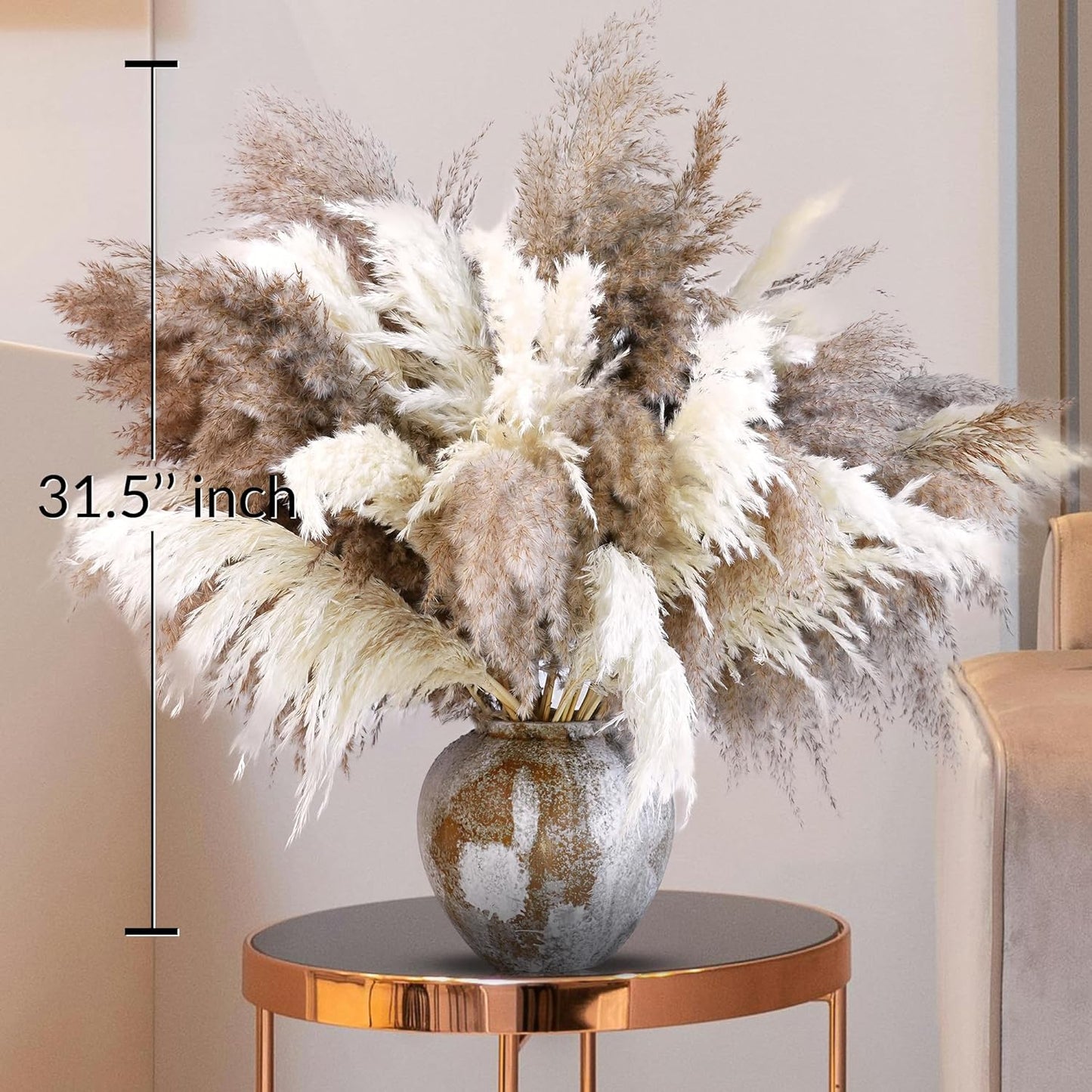 Pampas Grass Decor, Natural Dry Pampas Grass Small, Short Pampass Bulk for Farmhouse, Wall, Kitchen, Bedroom Decor, Office Decor (17 inch )