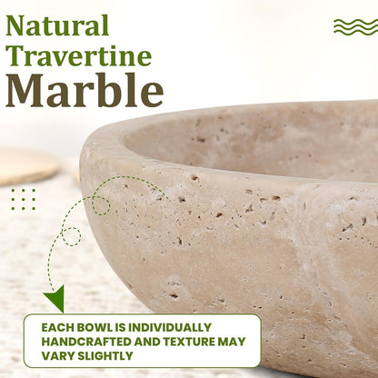FNTSTICGOODS Travertine Decorative Bowl - 7.8” Diameter & 2” Height - Key Bowl for Entryway Table - Organic Modern Centerpiece - White/Gray