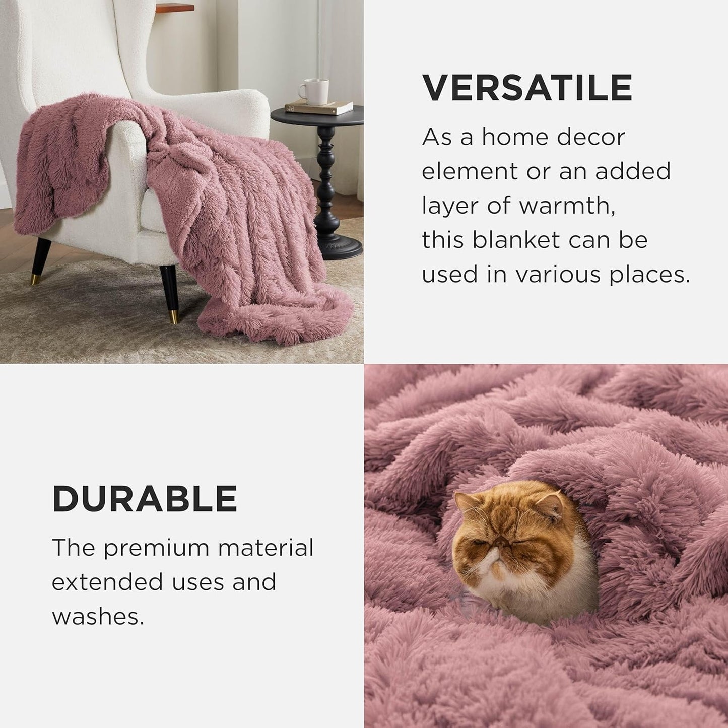 Bedsure GentleSoft Fluffy Fuzzy Faux Fur Throw Blanket for Couch, Soft Sherpa Fleece Cozy Gifts for Women, Plush Bed Blanket Room Decor for Men, Thick Warm Minky Teen Gifts Winter Bedding