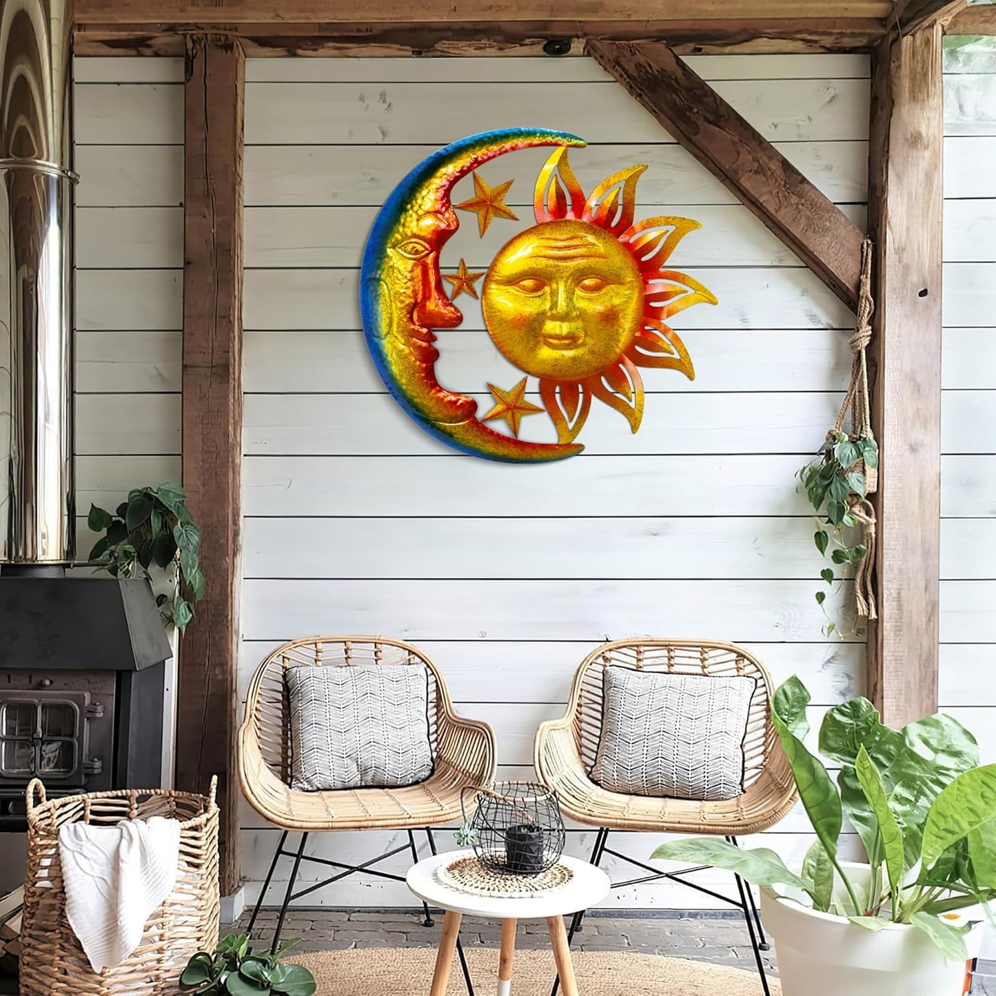 Large Sun Wall Art Decor 45 inch Metal Wall Art, Retro Hanging Decor, Valentine Wall Decorations for Patio,Yard,Garden,Fence,Living Room