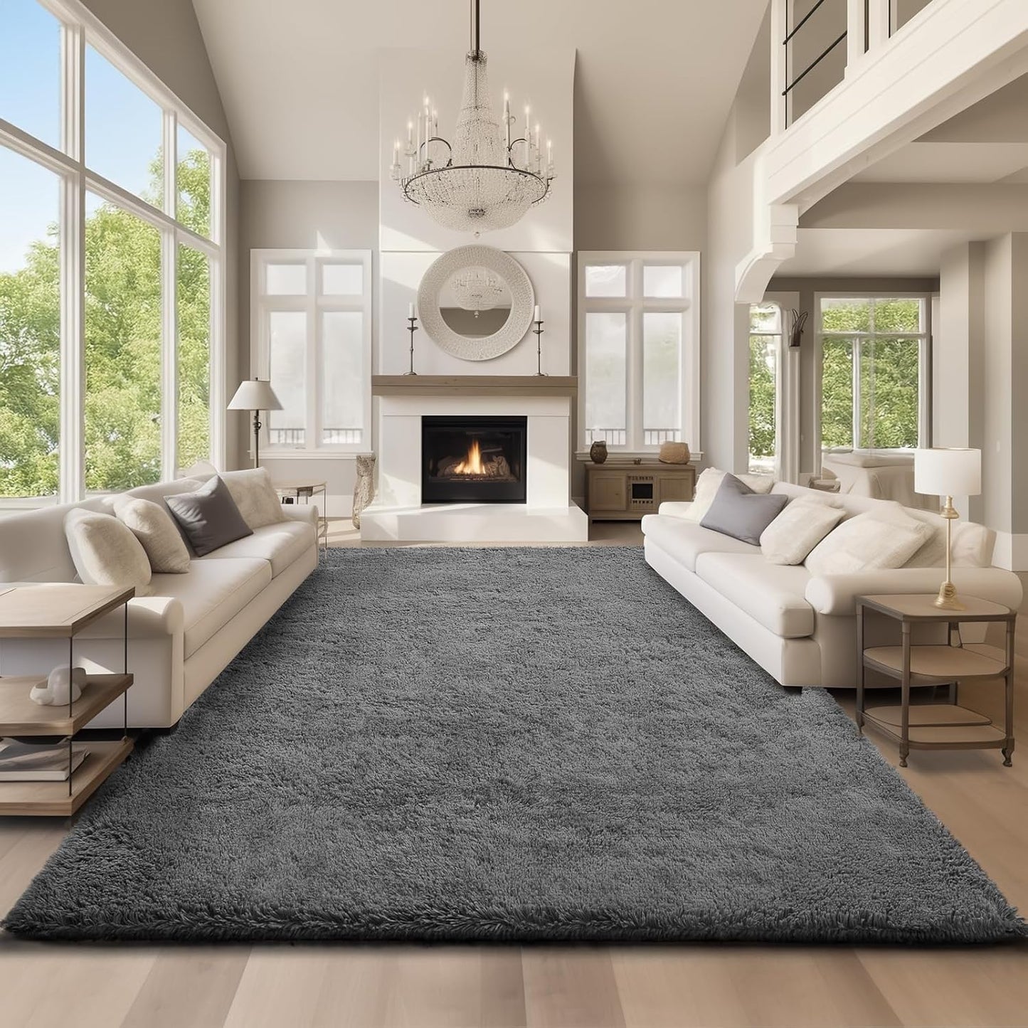 Ophanie Round Rugs 5Ft Ivory Circle Area Rug, Nursery Room Decor, Christmas Aesthetic Bedroom Home Circular Carpet 5 Foot, Fluffy Fuzzy Shag Plush Cream Living Room Rugs for Kids Boys Girls Teen Baby