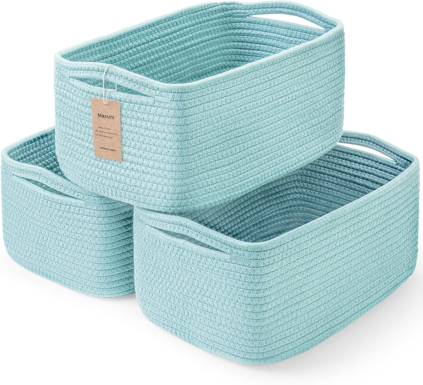 3-Pack Small Storage Baskets for Organizing | Woven Shelf Toy Basket | Rope Baskets for Gifts Empty | Closet Organizer Bins with Handles | Cube Decorative Box | 11.8×7.8×5.1” | Mixed brown