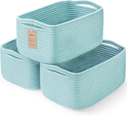3-Pack Small Storage Baskets for Organizing | Woven Shelf Toy Basket | Rope Baskets for Gifts Empty | Closet Organizer Bins with Handles | Cube Decorative Box | 11.8×7.8×5.1” | Mixed brown