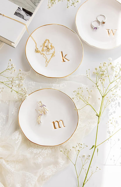 COLLECTIVE HOME - Ceramic Jewelry Tray, Decorative Trinket Dish for Rings Earrings Necklaces Bracelet Watch Keys, Birthday Mother's Day Christmas Gift for Women, 4.75", White Surface (M)