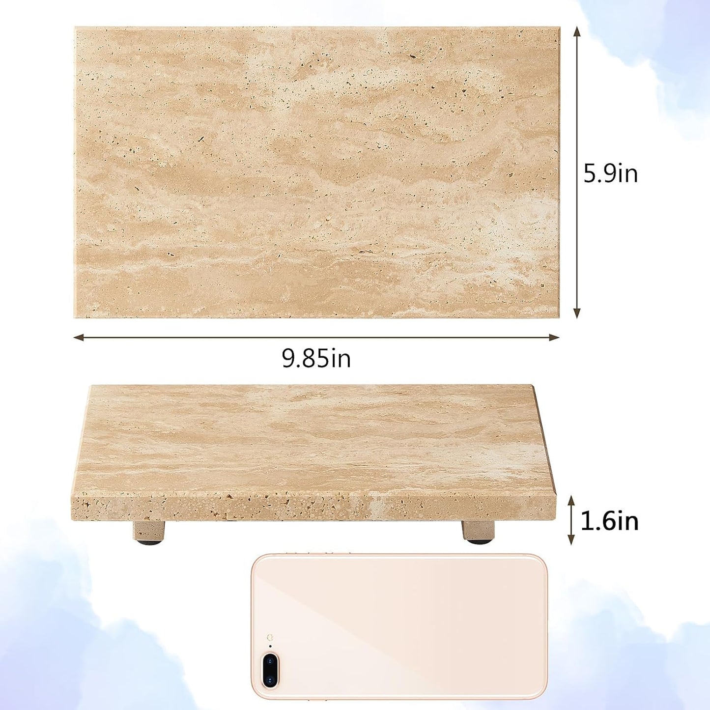Natural Marble Tray Pedestal Stand – Soap & Jewelry Riser for Bathroom Counter, Kitchen Sink, Vanity Organizer, Decorative Stone Catchall for Perfume, Candles