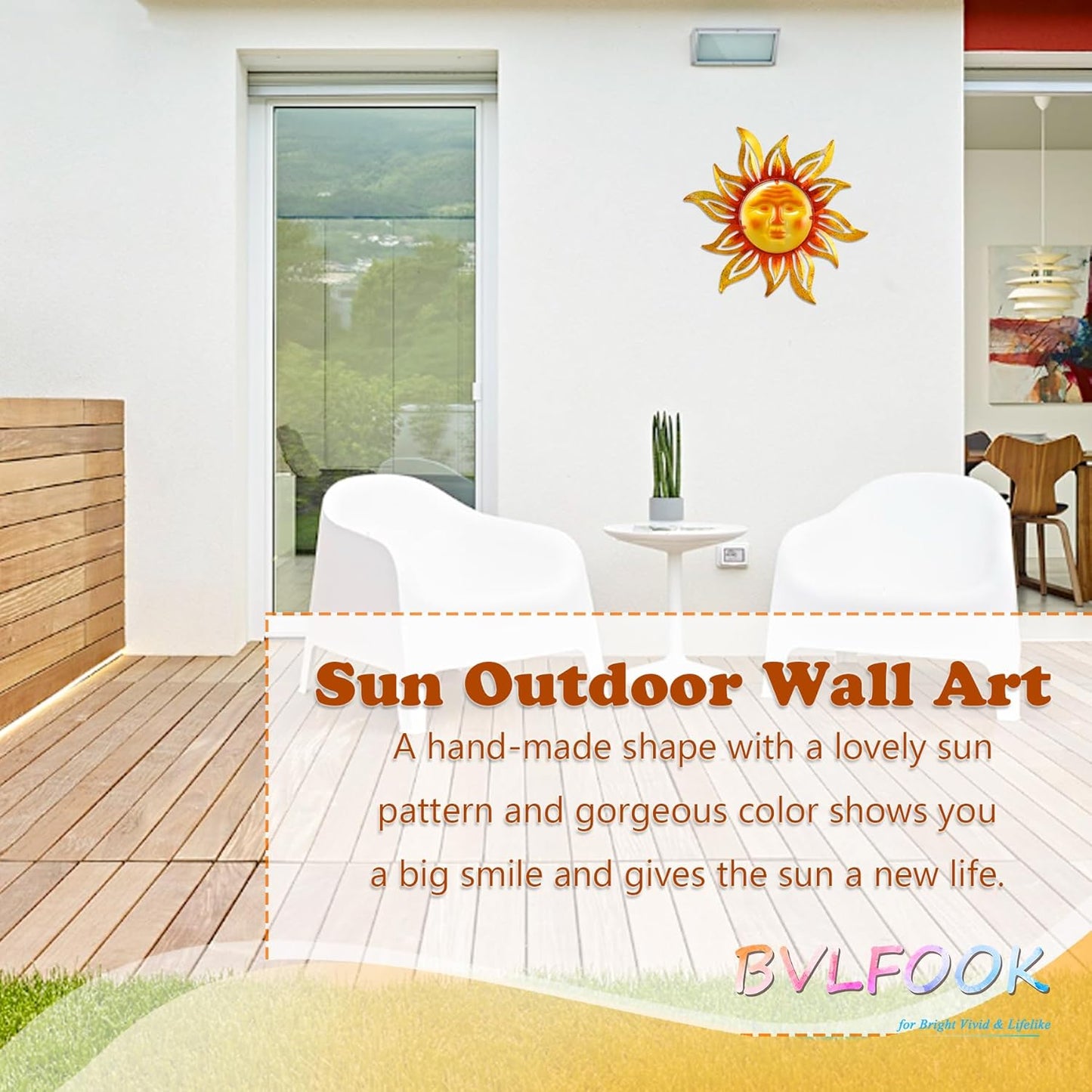 Large Sun Wall Art Decor 45 inch Metal Wall Art, Retro Hanging Decor, Valentine Wall Decorations for Patio,Yard,Garden,Fence,Living Room