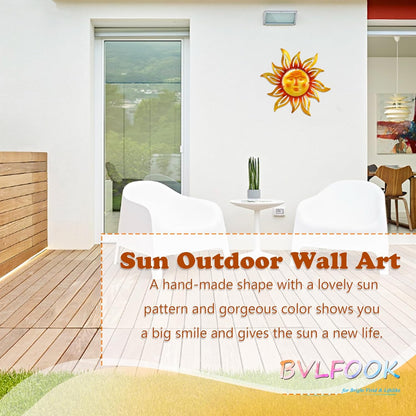 Large Sun Wall Art Decor 45 inch Metal Wall Art, Retro Hanging Decor, Valentine Wall Decorations for Patio,Yard,Garden,Fence,Living Room