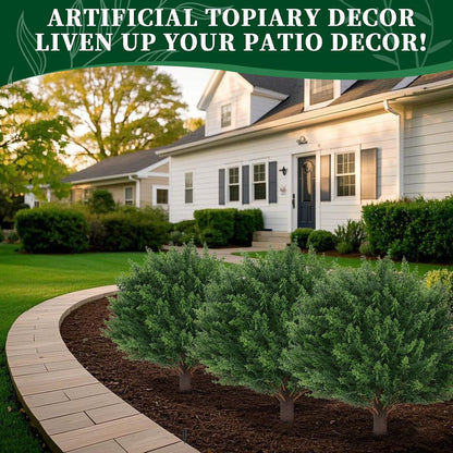 Artificial Lavender Topiary Ball Trees, 2 Set of UV Resistant Fake Evergreen Shrubs Bushes Plants with Ground Spike, Fake Plants for Outdoor Indoor Front Porch Garden