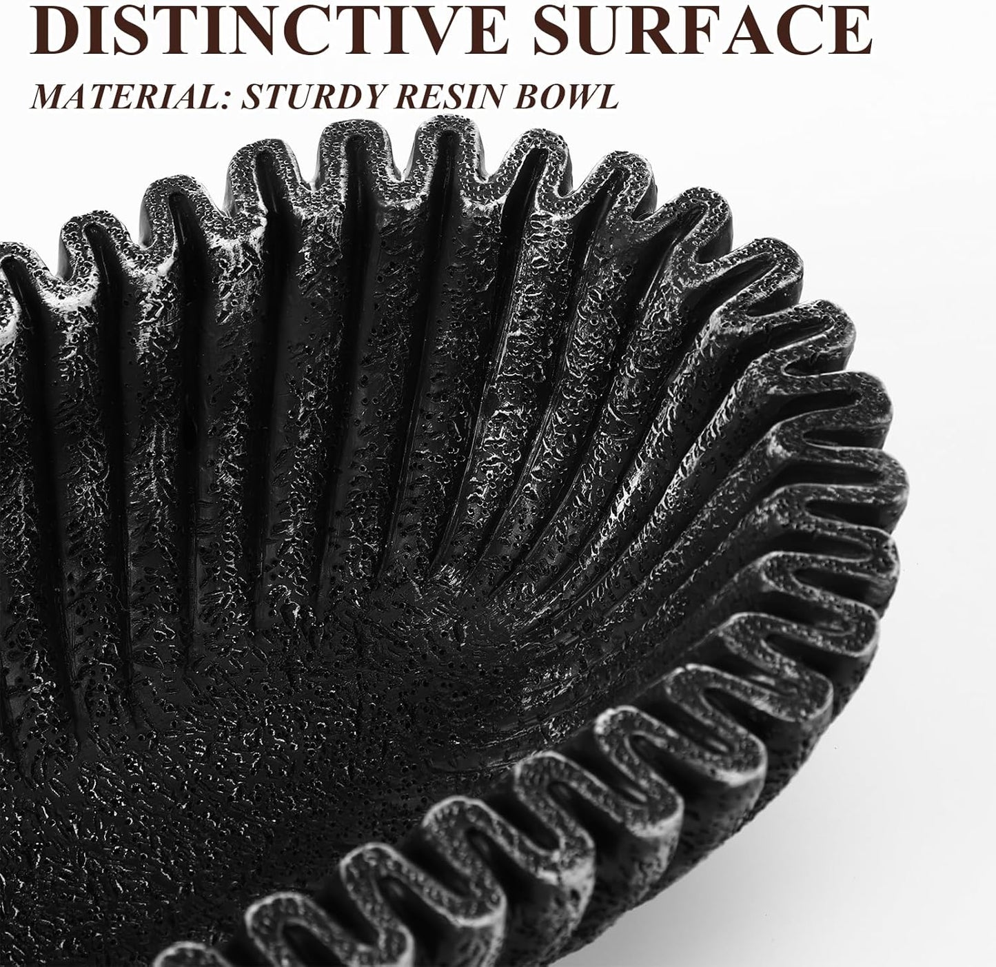 Large Decorative Bowl for Home Decor Long Dough Key Bowls Coffee Table Decor Centerpiece White Ruffle Scalloped Resin Modern Handicraft Bowl for Kitchen Counter Farmhouse Entryway