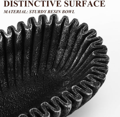 Large Decorative Bowl for Home Decor Long Dough Key Bowls Coffee Table Decor Centerpiece White Ruffle Scalloped Resin Modern Handicraft Bowl for Kitchen Counter Farmhouse Entryway