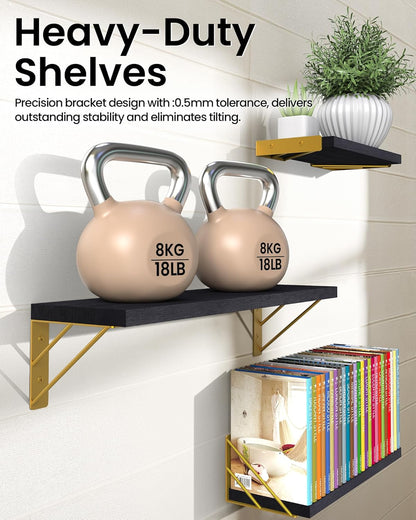 BAYKA Wall Mounted Floating Shelves, Wood Floating Wall Shelf for Books & Decor, Small Space-Saving Display & Organizer（Black，Set of 3）