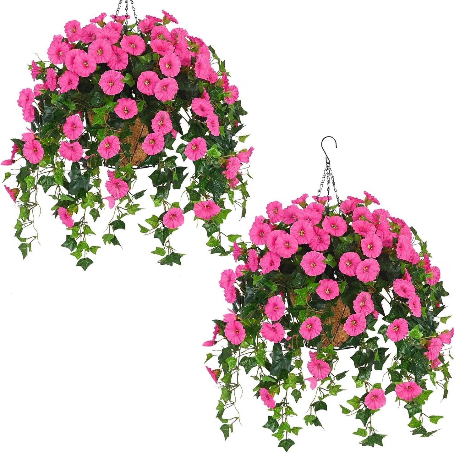 Waipfaru Artificial Hanging Baskets with Flowers, Fake Hanging Plants Outdoors, Urn Fillers for Outside Summer Decor (Fuchsia)