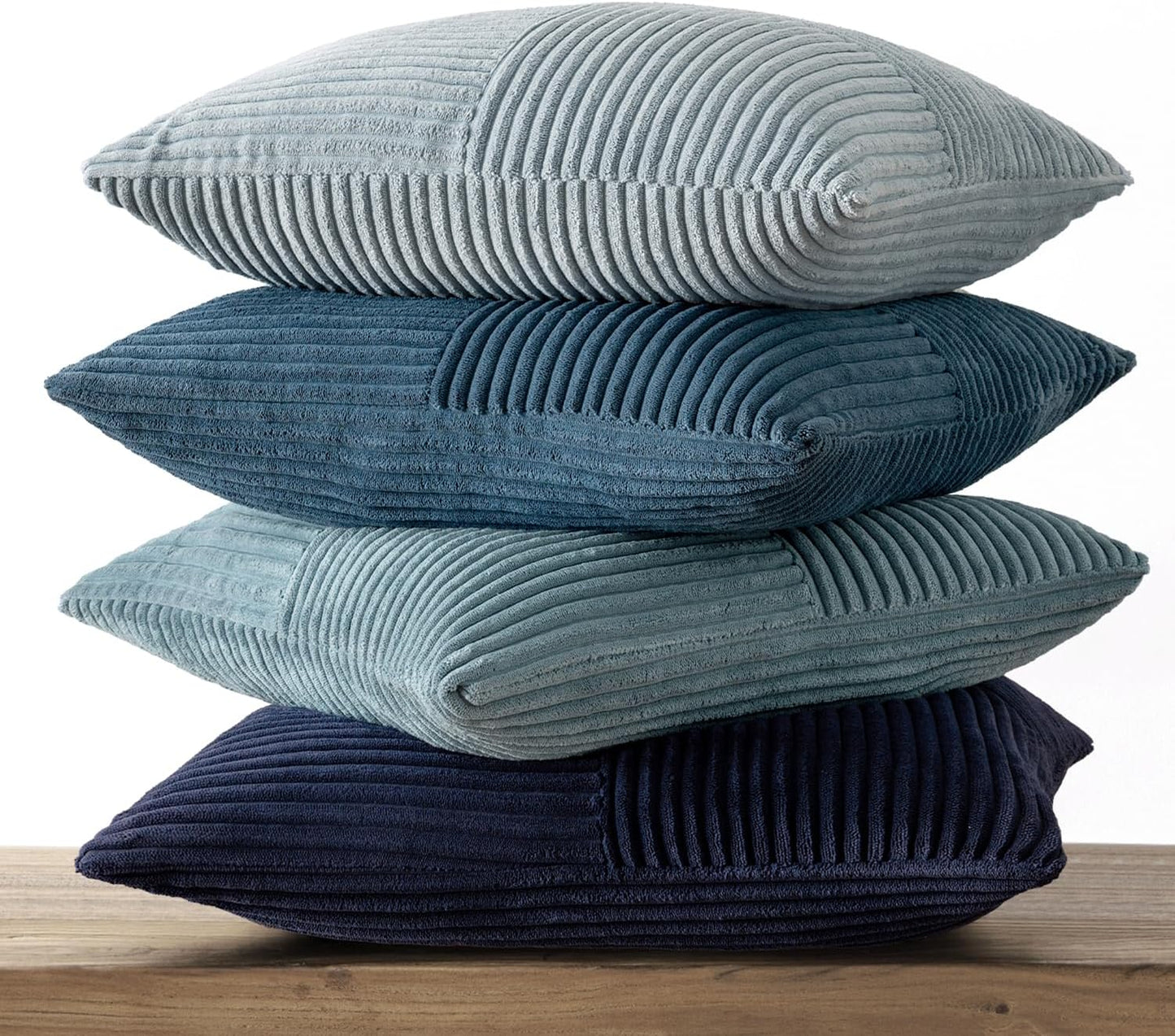 MIULEE Teal Orange Decorative Throw Pillow Covers 18x18 Inch Set of 4 Boho Corduroy Striped Cushion Cases Modern Farmhouse Patchwork Pillow Cases for Couch Sofa Bedroom Home Decor