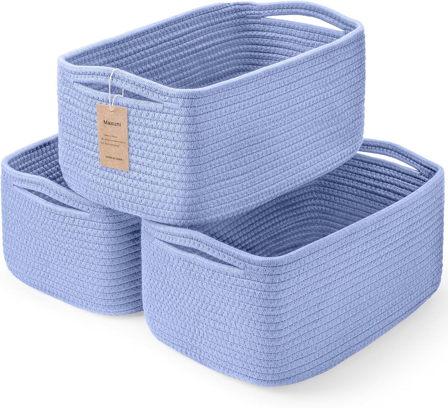 3-Pack Small Storage Baskets for Organizing | Woven Shelf Toy Basket | Rope Baskets for Gifts Empty | Closet Organizer Bins with Handles | Cube Decorative Box | 11.8×7.8×5.1” | Mixed brown