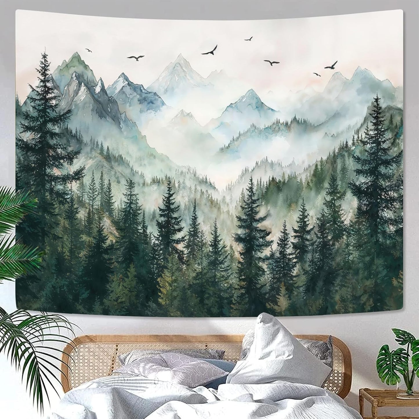Zussun Black and White Tapestry Starry Night Mountain Tapestries for Bedroom Aesthetic Moon and Stars Tapastry's Wall Hanging Dark Nature Forest Wall Tapestry for Living Room Dorm (48'' × 36'')