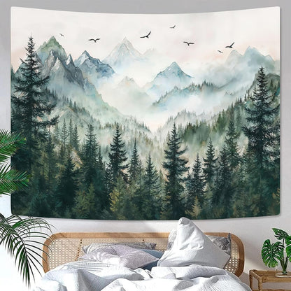 Zussun Black and White Tapestry Starry Night Mountain Tapestries for Bedroom Aesthetic Moon and Stars Tapastry's Wall Hanging Dark Nature Forest Wall Tapestry for Living Room Dorm (48'' × 36'')