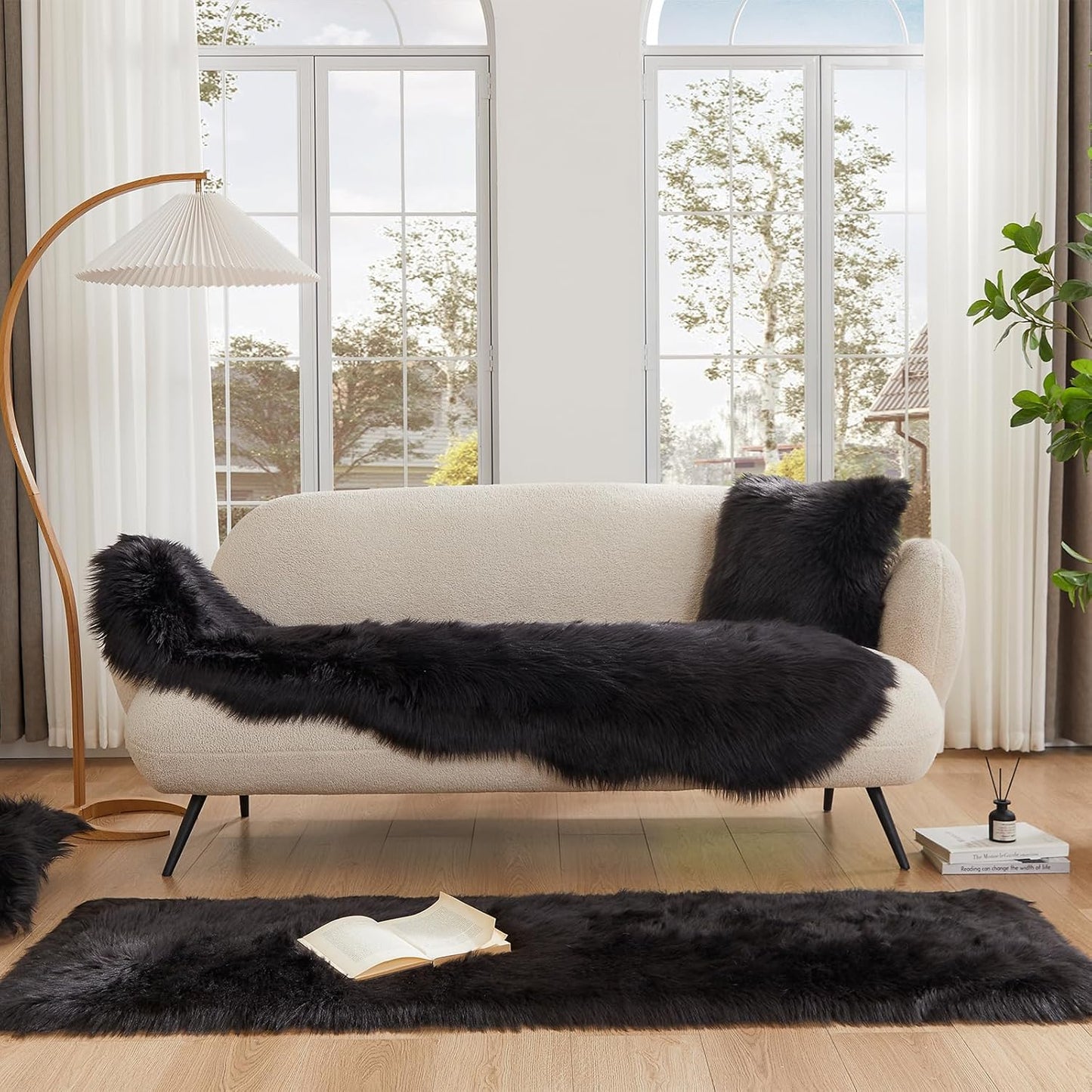EasyJoy Ultra Soft Fluffy/Fuzzy Shaggy Area Rug Faux Fur Chair Cover Seat Pad for Bedroom Floor Sofa Living Room (2 x 6 ft Sheepskin, Beige)