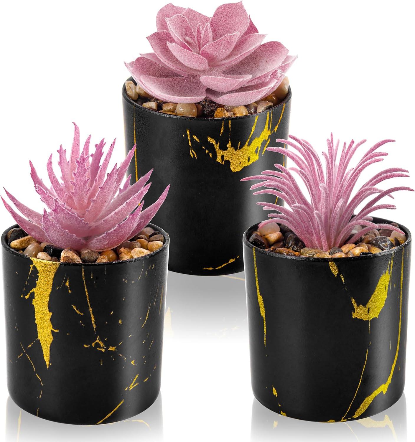 Der Rose 3 Pack Small Fake Plants Succulents Plants Artificial in Pots for Home Office Desk Decor for Women