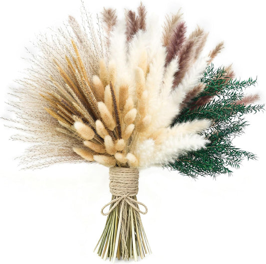 xin's convey 120 PCS Dried Pampas Grass, Dried Flowers, Reed Grass Bouquet for Bohemian Flowers Home Table Wedding Decoration, Rustic Farmhour.(Light Brown)