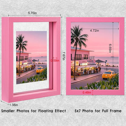 MUYE 11x14 Floating Frame Set of 2,Double Glass Rustic Frame,Display Any Size Photo up to 11x14,Wall Mount or Tabletop Standing,Natural
