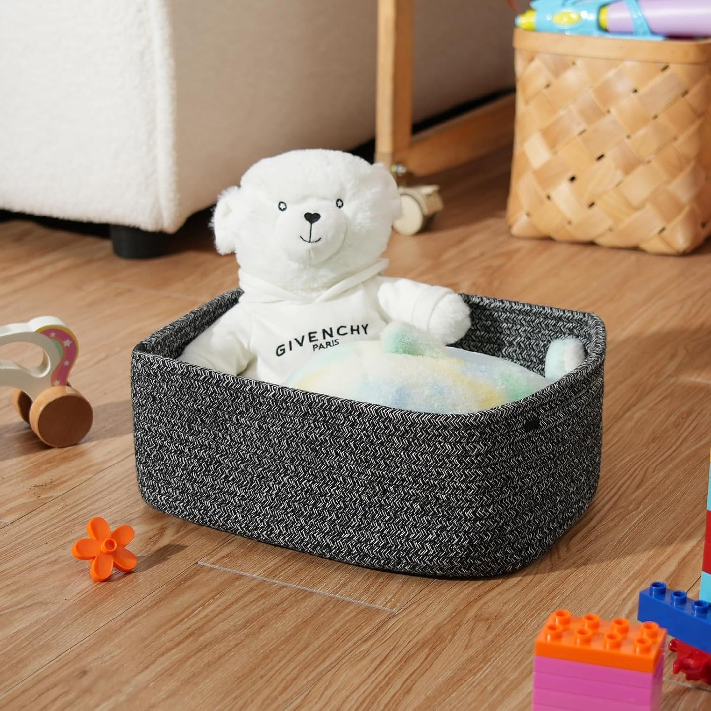3-Pack Small Storage Baskets for Organizing | Woven Shelf Toy Basket | Rope Baskets for Gifts Empty | Closet Organizer Bins with Handles | Cube Decorative Box | 11.8×7.8×5.1” | Mixed brown