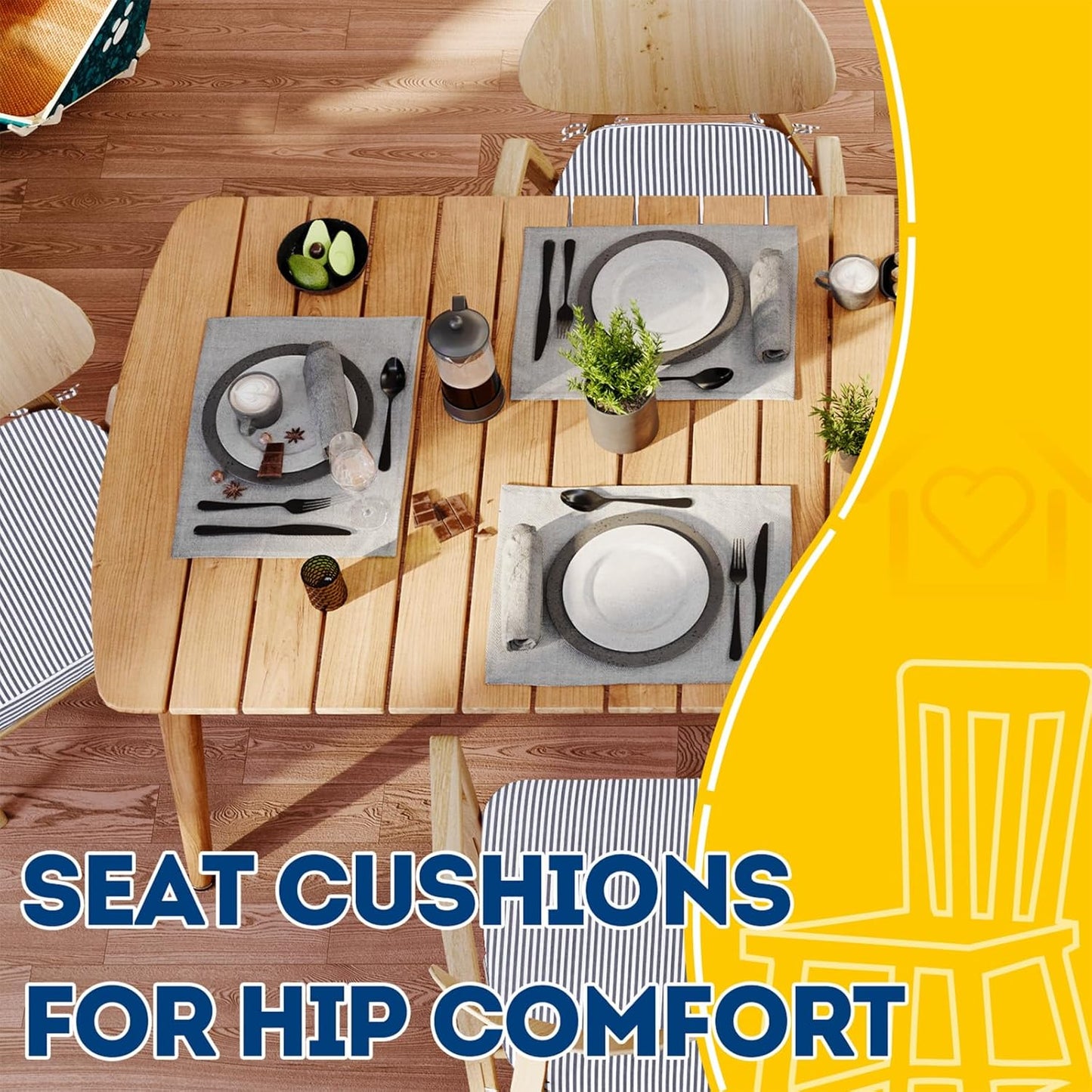 AAAAAcessories D-Shaped Chair Cushions, 2" Thick Dining Chair Pads with Ties and Removable, Machine-Washable Cover, 17" x 16", Set of 4, Oatmeal Beige - Colors A