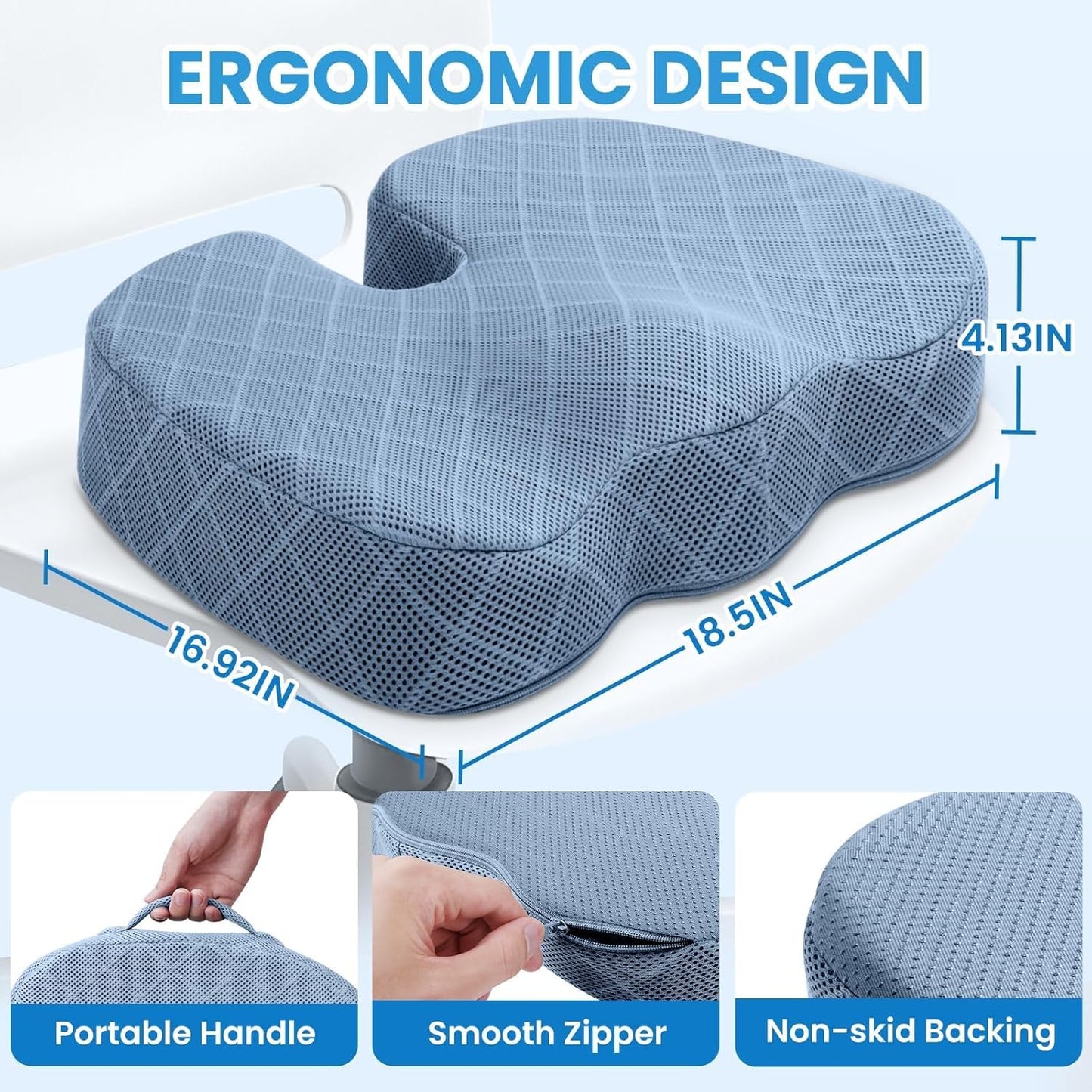 TushGuard Seat Cushion - Memory Foam Cushion for Office Chair, Car Seat, Airplane, Bleacher - Sciatica & Hip & Coccyx Pain Relief Desk Chair Cushion for Long Sitting Office Workers, Car Drivers