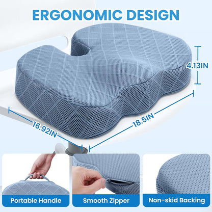 TushGuard Seat Cushion - Memory Foam Cushion for Office Chair, Car Seat, Airplane, Bleacher - Sciatica & Hip & Coccyx Pain Relief Desk Chair Cushion for Long Sitting Office Workers, Car Drivers