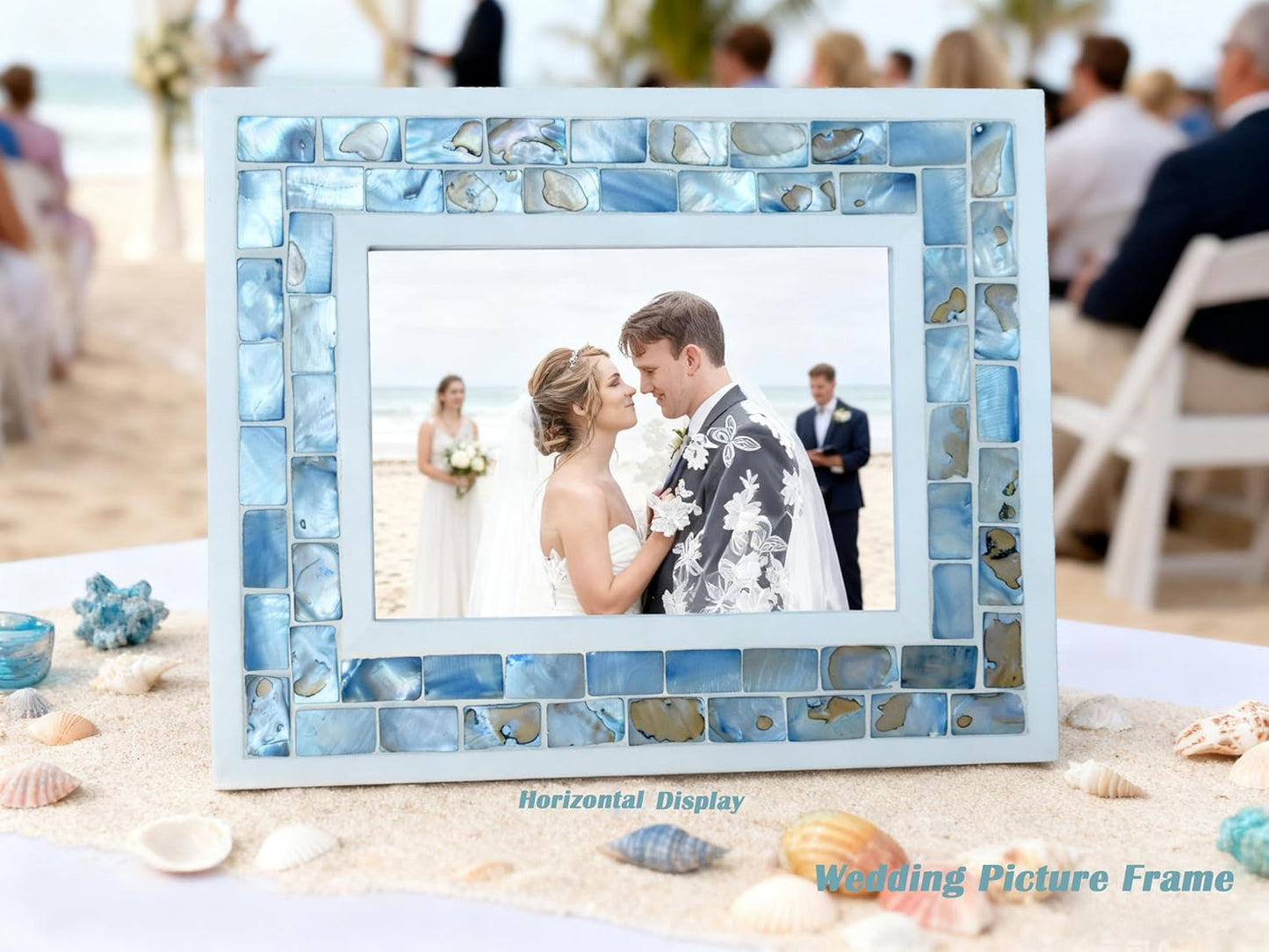 Silver Plate Picture Frame 5x7 Mother of Pearl 5 by 7 Photo Frame Mosaic Glass Tabletop Frame (Grey+ White,1pc)