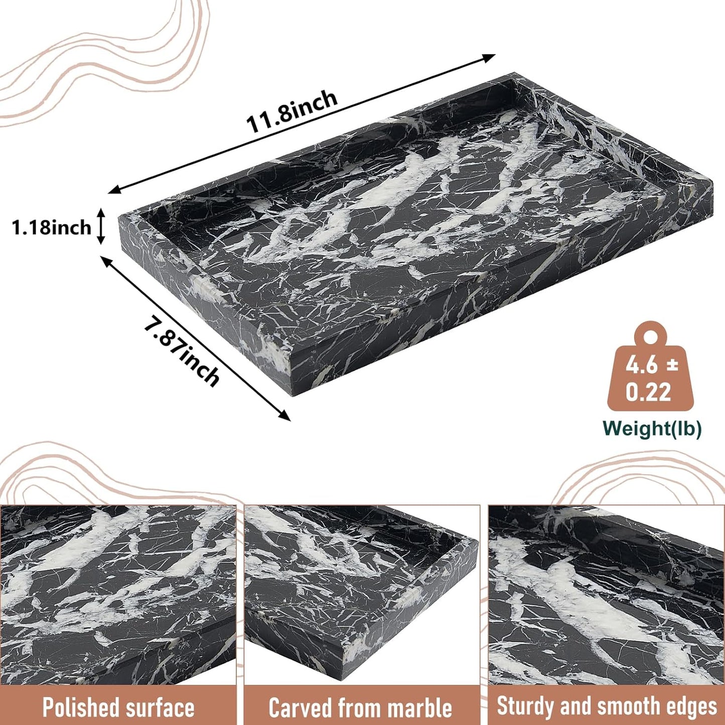 Marble Bathroom Tray,Pure Natural Vanity Tray,Marble Tray for Kitchen Counter Non-Ceramic/Non-Resin,Stone Trays 12 x 8 inch Cyan Green