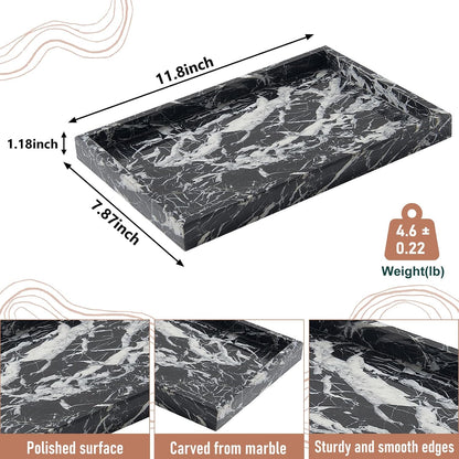 Marble Bathroom Tray,Pure Natural Vanity Tray,Marble Tray for Kitchen Counter Non-Ceramic/Non-Resin,Stone Trays 12 x 8 inch Cyan Green