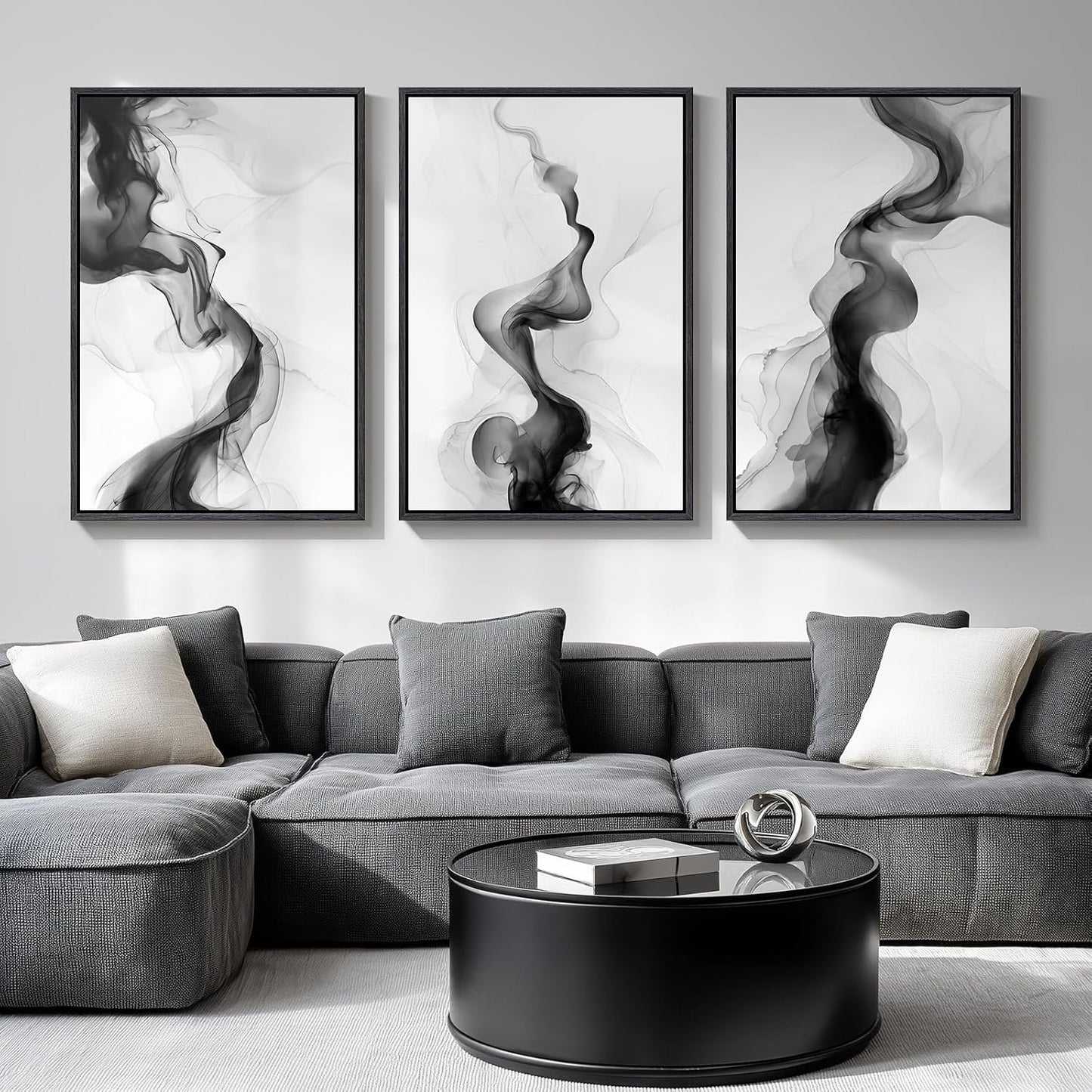 Large Framed Black and White Abstract Wall Art for Living Room, 3 Piece Big Modern Canvas Prints Paintings Artwork for Walls, Minimalist Abstract Art Pictures for Hallway, Office Wall Decor 24x36 In