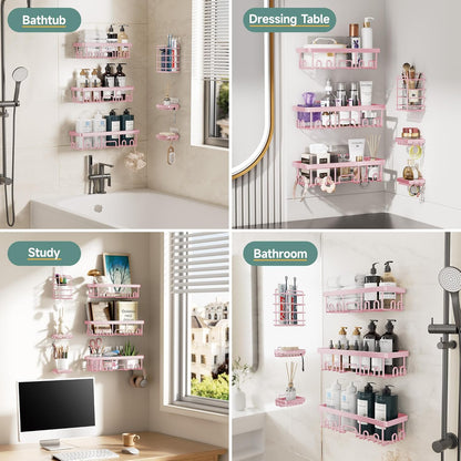 Veken Shower Caddy 6-Pack, Advanced Rustproof Design, No Drilling Adhesive Shelves, Rack with Soap Holder, Large Capacity Bathroom Organizers and Storage, Wall-Mounted Kitchen & Home Decor
