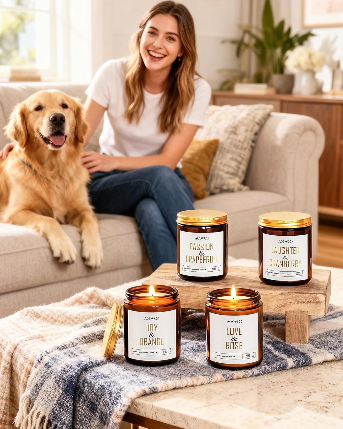 AOOVOO Scented Candles - 4PC Candle Set, 36 oz Soy Candles, Soy Candle for Home Scented, Lavender/Vanilla/Eucalyptus/Sage
