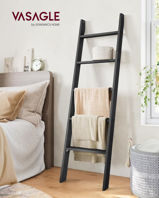 VASAGLE Blanket Ladder Decorative Farmhouse for The Living Room, 5-Tier Ladder Shelf, Ladder Rack for Storage and Decor, Honey Brown ULLS018K41