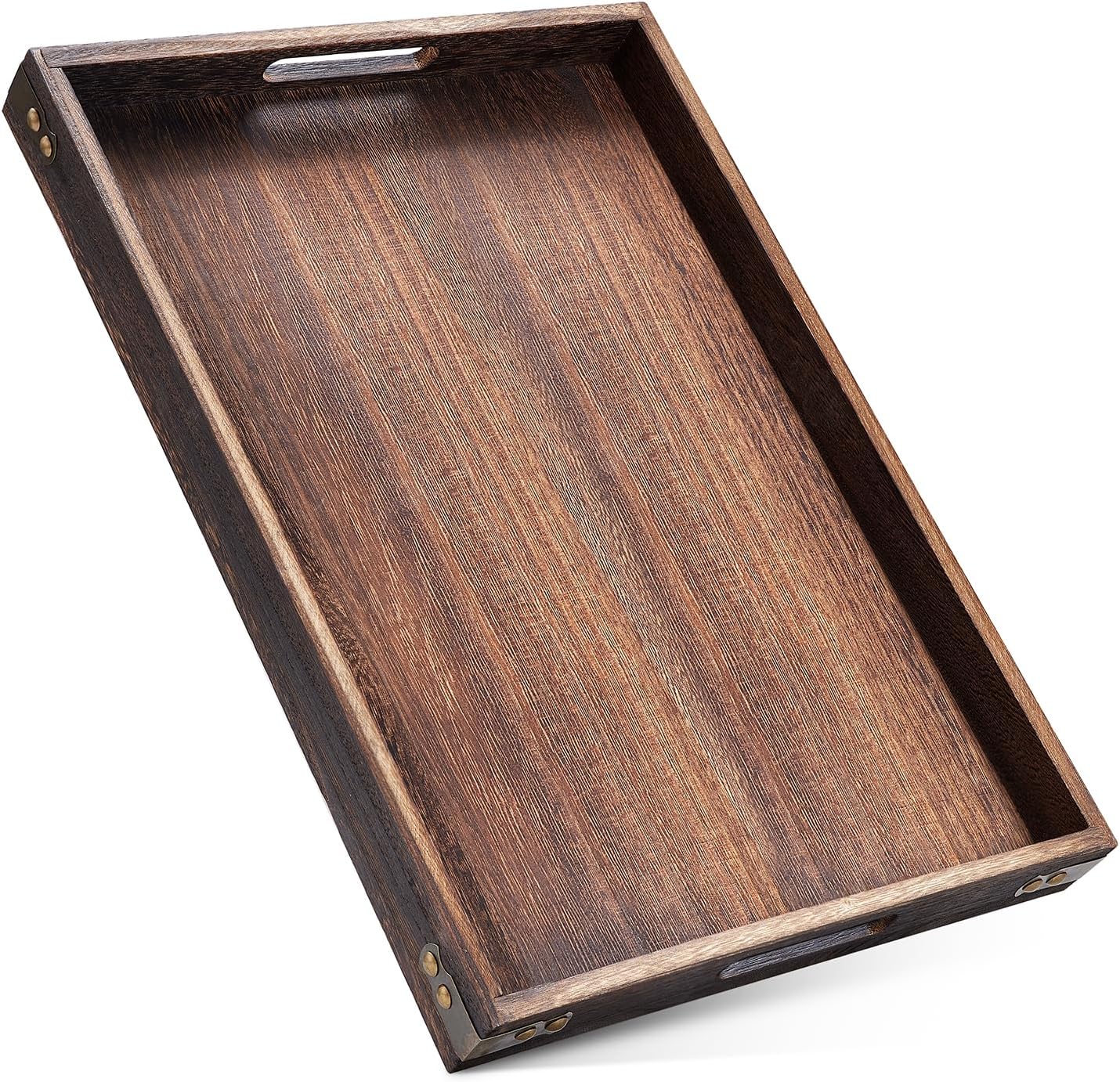 Yangbaga Serving Tray with Handles,13"*13"Wood Decorative Tray for Living Room,Modern Coffee Table Tray,Square Large Serving Platters for Home Decor,Ottoman,Bed,Kitchen,Bathroom, Breakfast,Bar